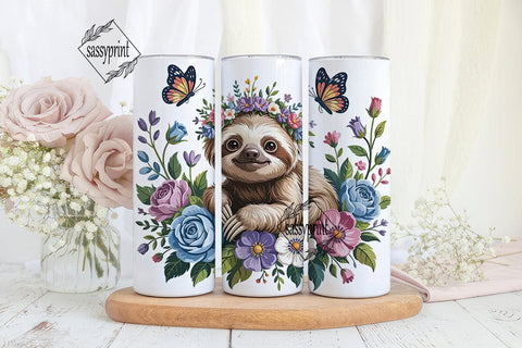 Baby Sloth & Flowers 20oz Tumbler Wrap Sublimation sassyprint 