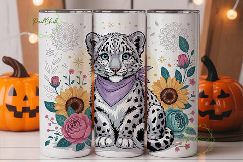 Baby Snow Leopard Floral 20oz Tumbler Sublimation PixelChick 