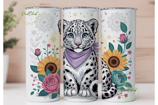 Baby Snow Leopard Floral 20oz Tumbler Sublimation PixelChick 