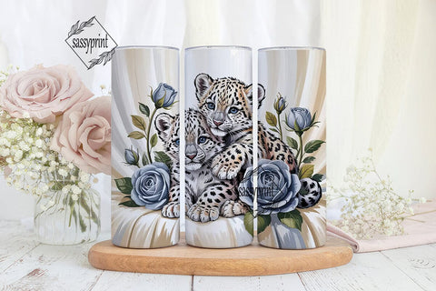 Baby Snow Leopard & Roses 20oz Tumbler Sublimation sassyprint 