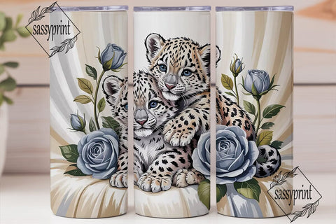 Baby Snow Leopard & Roses 20oz Tumbler Sublimation sassyprint 