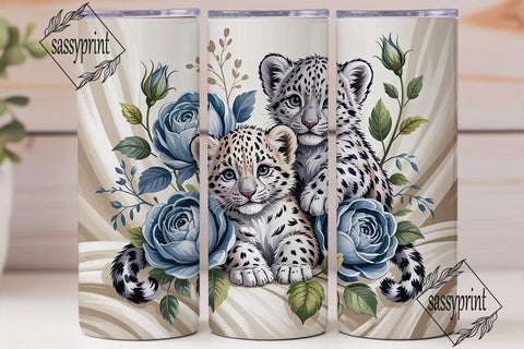 Baby Snow Leopard & Roses 20oz Tumbler Sublimation sassyprint 