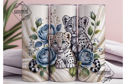 Baby Snow Leopard & Roses 20oz Tumbler Sublimation sassyprint 