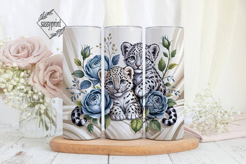 Baby Snow Leopard & Roses 20oz Tumbler Sublimation sassyprint 
