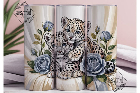 Baby Snow Leopard & Roses 20oz Tumbler Sublimation sassyprint 