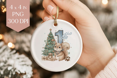 Baby Squirrel 1st Christmas Sublimation Ornament PNG Sublimation BijouBay 