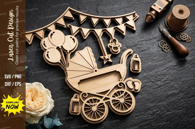 Baby Stroller Nursery SVG Laser Cut Design | Cute Baby Shower Decorative Pattern SVG Regulrcrative 