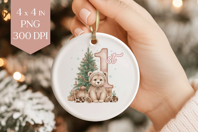 Baby Teddy Bear 1st Christmas Sublimation PNG - Ornament Art Sublimation BijouBay 