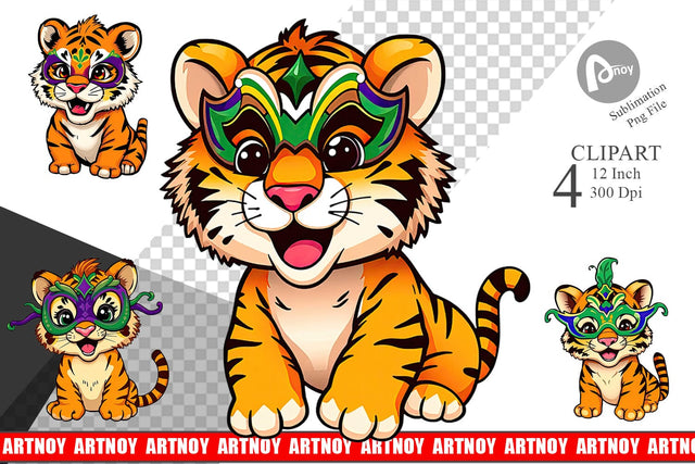 Baby Tiger Mardi Gras Clipart Sublimation artnoy 
