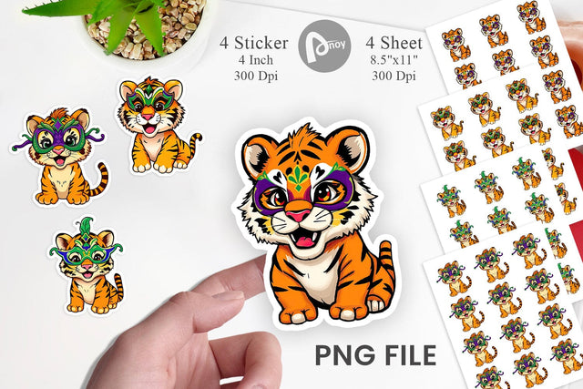 Baby Tiger Mardi Gras Sticker Sublimation artnoy 