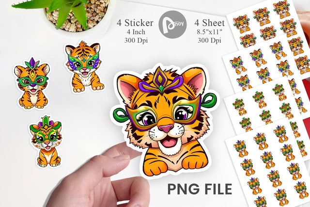 Baby Tiger Mardi Gras Sticker Sublimation artnoy 