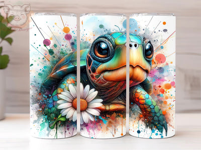 Baby Tortoise 20oz Tumbler Png, Straight & Tapered Tumbler Png, Tortoise Floral Tumbler Png, Digital Download PNG Sublimation Lara' s Designs 