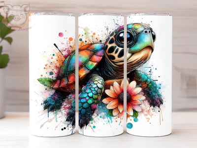 Baby Tortoise 20oz Tumbler Png, Straight & Tapered Tumbler Png, Tortoise Floral Tumbler Png, Digital Download PNG Sublimation Lara' s Designs 
