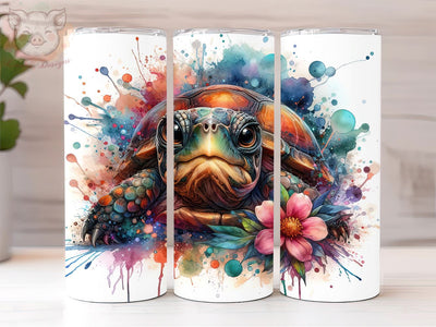 Baby Tortoise 20oz Tumbler Png, Straight & Tapered Tumbler Png, Tortoise Floral Tumbler Png, Digital Download PNG Sublimation Lara' s Designs 