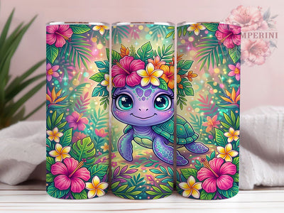 Baby Turtle Hibiscus 20oz Tumbler, Baby Turtle, Turtle Hibiscus, Hibiscus Tumbler, 20oz Tumbler, Cute Turtle, Tropical Tumbler, Tumbler Wrap Sublimation Li Zamperini 