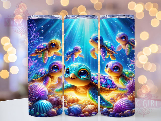 Baby Turtle Ocean Glitter Tumbler, Ocean Glitter Cup, Sea Life Tumbler, 20oz Tumbler Wrap, Beach Sublimation, Cute Turtle Mug, Sparkle Tumbler Design Sublimation SvggirlplusArt 
