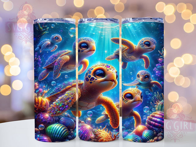 Baby Turtle Ocean Glitter Tumbler, Ocean Glitter Cup, Sea Life Tumbler, 20oz Tumbler Wrap, Beach Sublimation, Cute Turtle Mug, Sparkle Tumbler Design Sublimation SvggirlplusArt 