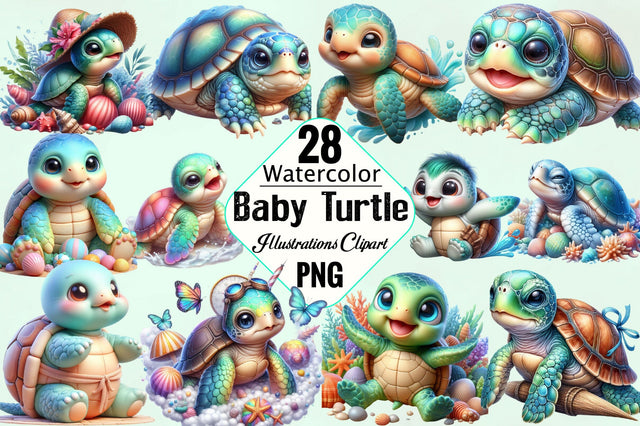 Baby Turtle Sublimation Clipart PNG Bundle Sublimation SVGArt 