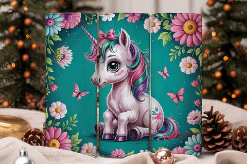 Baby Unicorn Floral 20oz Tumbler Wrap Sublimation DesignSVG 