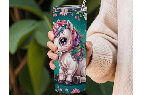 Baby Unicorn Floral 20oz Tumbler Wrap Sublimation DesignSVG 
