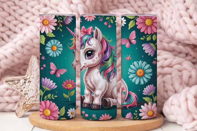 Baby Unicorn Floral 20oz Tumbler Wrap Sublimation DesignSVG 