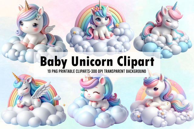 Baby Unicorn Watercolor Clipart Sublimation Rupkotha 