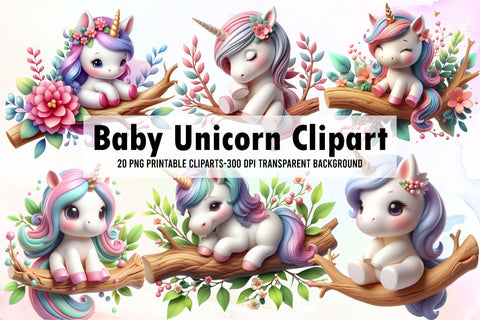 Baby Unicorn Watercolor Clipart, Unicorn Sublimation Rupkotha 