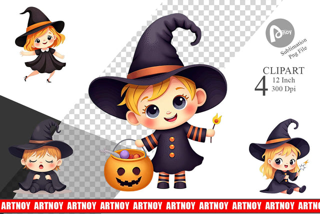 Baby Witch Halloween Clipart Sublimation artnoy 