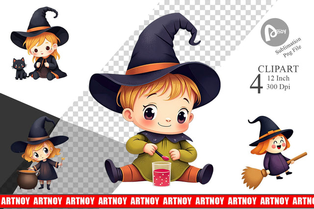 Baby Witch Halloween Clipart Sublimation artnoy 