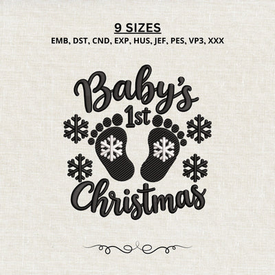Baby’s 1st Christmas Embroidery Design – First Christmas Baby Footprints Snowflake Machine Embroidery File Embroidery/Applique DESIGNS PatternFeed8 