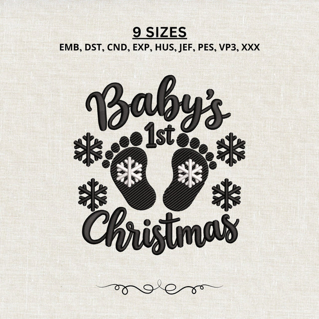 Baby’s 1st Christmas Embroidery Design – First Christmas Baby Footprints Snowflake Machine Embroidery File Embroidery/Applique DESIGNS PatternFeed8 