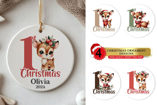 Baby’s 1st Christmas Ornament - Fawn Bundle Sublimation BijouBay 