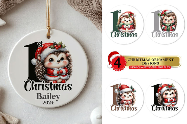 Baby’s 1st Christmas Ornament - Hedgehog Bundle Sublimation BijouBay 