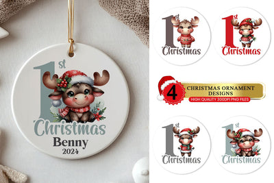 Baby’s 1st Christmas Ornament - Moose Bundle Sublimation BijouBay 