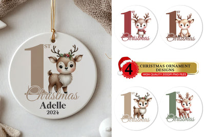 Baby's 1st Christmas Ornament, Personalized Round Ornament Sublimation BijouBay 