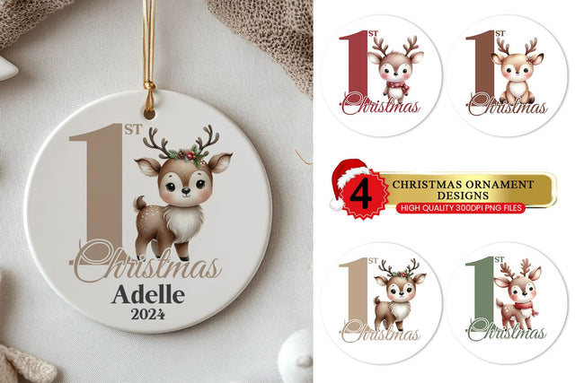 Baby's 1st Christmas Ornament, Personalized Round Ornament Sublimation BijouBay 