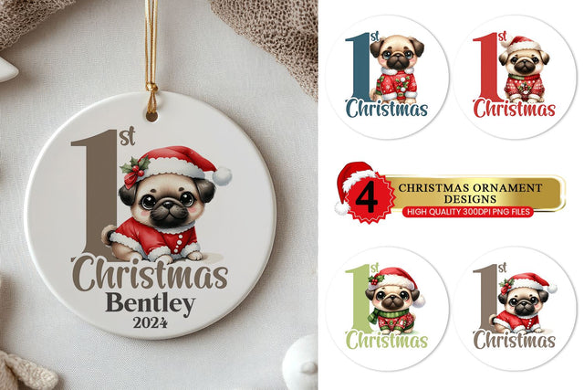Baby’s 1st Christmas Ornament - Pug Bundle Sublimation BijouBay 