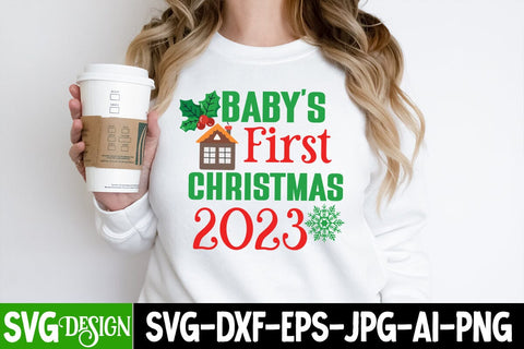 Baby's First Christmas 2023 SVG Cut File, Baby's First Christmas 2023 SVG Design, Baby's First Christmas 2023 Sublimation Design, Christmas SVG Design SVG BlackCatsMedia 
