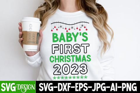 Baby's First Christmas 2023 SVG Cut File, Baby's First Christmas 2023 SVG Design, SVG Quotes, Merry Christmas SVG Design, Christnmas Sublimation PNG SVG BlackCatsMedia 