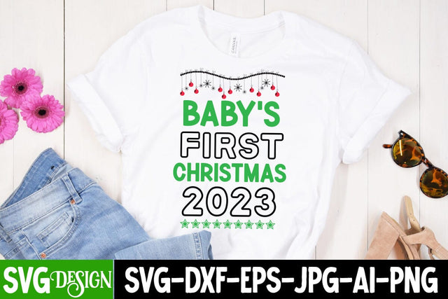 Baby's First Christmas 2023 SVG Cut File, Baby's First Christmas 2023 SVG Design, SVG Quotes, Merry Christmas SVG Design, Christnmas Sublimation PNG SVG BlackCatsMedia 
