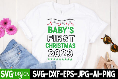 Baby's First Christmas 2023 SVG Cut File, Baby's First Christmas 2023 SVG Design, SVG Quotes, Merry Christmas SVG Design, Christnmas Sublimation PNG SVG BlackCatsMedia 