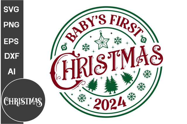 Baby's First Christmas 2024 Round Sign SVG Design, Farmhouse Christmas Round Sign SVG Design, Christmas SVG Design, SVGs, Food & Drink, Print & Cut, Quotes and Sayings SVG DesignPlante 503 