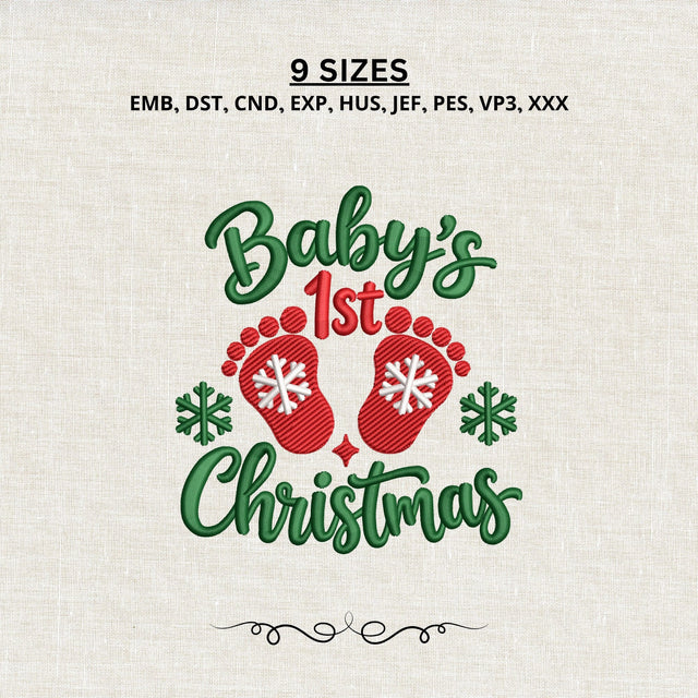 Baby's First Christmas Embroidery Design – Baby Footprints Snowflakes Christmas Machine Embroidery File Embroidery/Applique DESIGNS PatternFeed8 