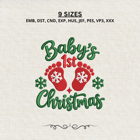 Baby's First Christmas Embroidery Design – Baby Footprints Snowflakes Christmas Machine Embroidery File Embroidery/Applique DESIGNS PatternFeed8 