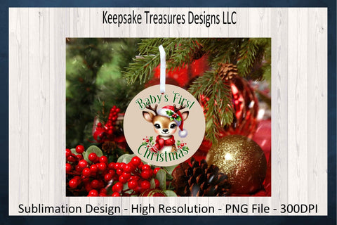 'Baby's First Christmas' Featuring Adorable Reindeer in Festive Holiday Attire Sublimation Keepsake Treasures Designs LLC. 