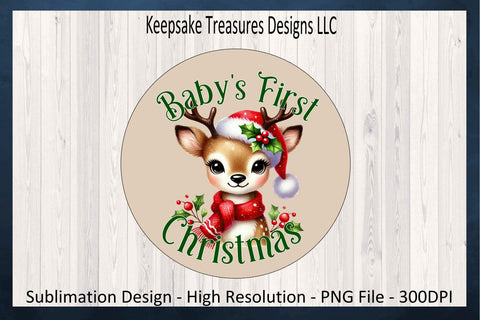 'Baby's First Christmas' Featuring Adorable Reindeer in Festive Holiday Attire Sublimation Keepsake Treasures Designs LLC. 