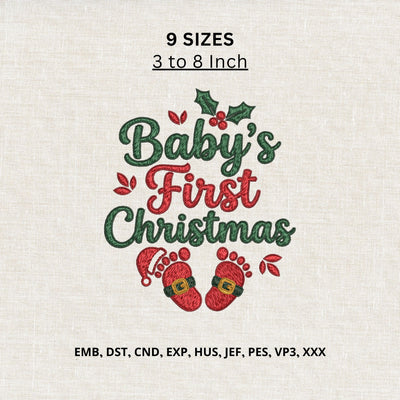Baby’s First Christmas Machine Embroidery Design – Baby Footprints Christmas Embroidery File Embroidery/Applique DESIGNS PatternFeed8 