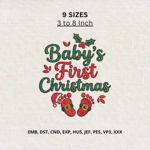 Baby’s First Christmas Machine Embroidery Design – Baby Footprints Christmas Embroidery File Embroidery/Applique DESIGNS PatternFeed8 