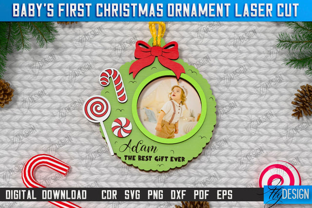 Baby's First Christmas Ornament Laser Cut | Christmas Tree Toy | Christmas Décor | Holidays | Personalized Hanging Tree Toy | CNC File SVG Fly Design 