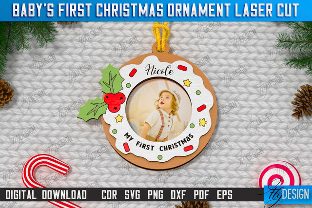 Baby's First Christmas Ornament Laser Cut | Christmas Tree Toy | Christmas Décor | Holidays | Personalized Hanging Tree Toy | CNC File SVG Fly Design 